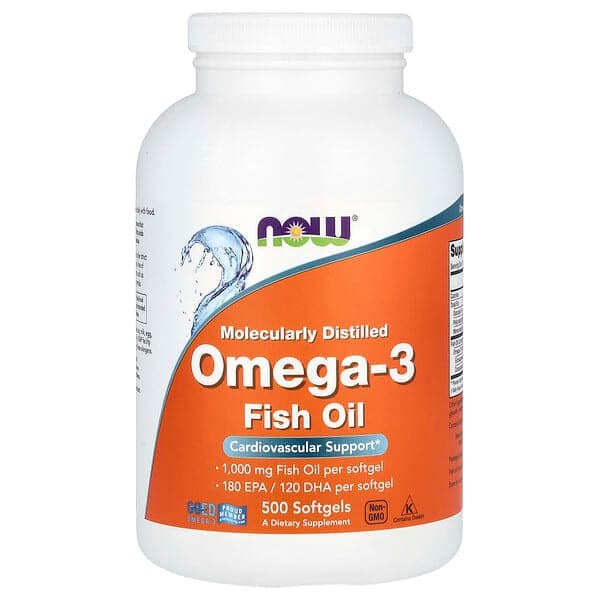 NOW Foods Omega-3 Fish Oil, 1,000 mg, 500 Softgels - image 1