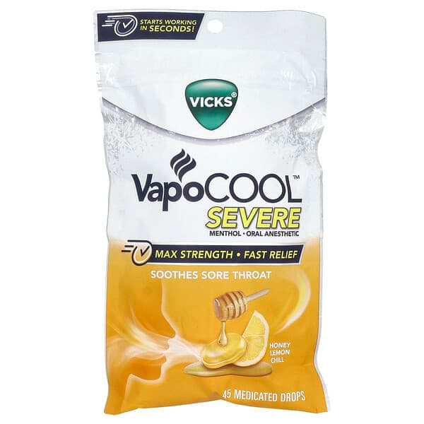 Vicks VapoCool™ Severe Max Strength Honey Lemon Chill Medicated Drops 45 Count - image 1