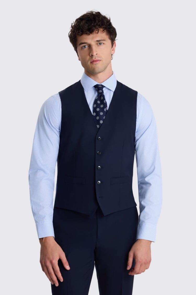 Moss 1851 Tailored Fit Navy Performance Waistcoat - image 1