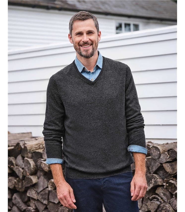 Cashmere & Merino Classic V Neck Knitted Jumper Dark Charcoal - image 1