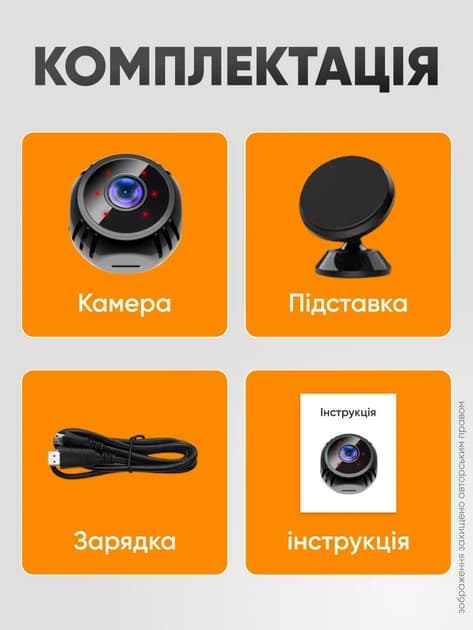 Міні відеокамера відеоспостереження Full HD 1080P з нічним баченням, датчиком руху, двостороннім аудіо та WiFi - image 1