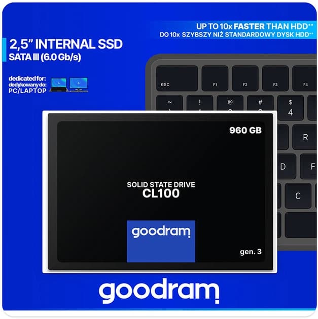 SSD диск Goodram CL100 Gen.3 960GB 2.5" SATA III 3D NAND TLC (SSDPR-CL100-960-G3) - image 1