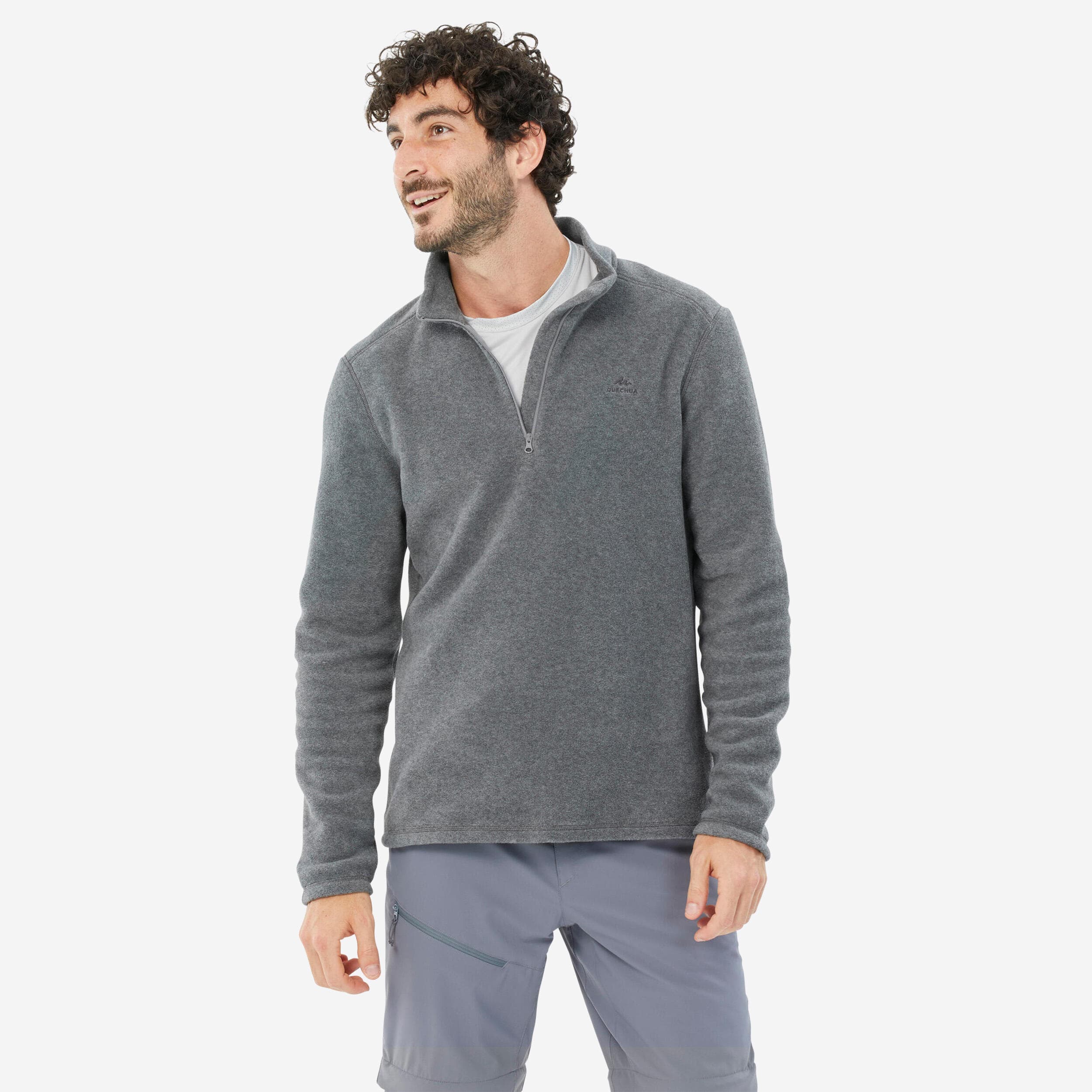 Men’s mountain hiking fleece jacket, MH100 Half Zip - Grey - image 1