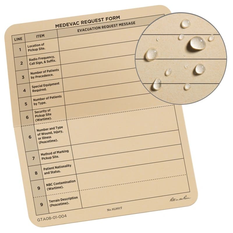 9-Line MEDEVAC Card - 50 Tan Cards, 3" x 5" Folded (Style: TCCC-MIST) - image 1