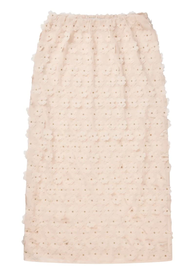 Bloomy Floral Applique Midi Skirt - Creme - image 1