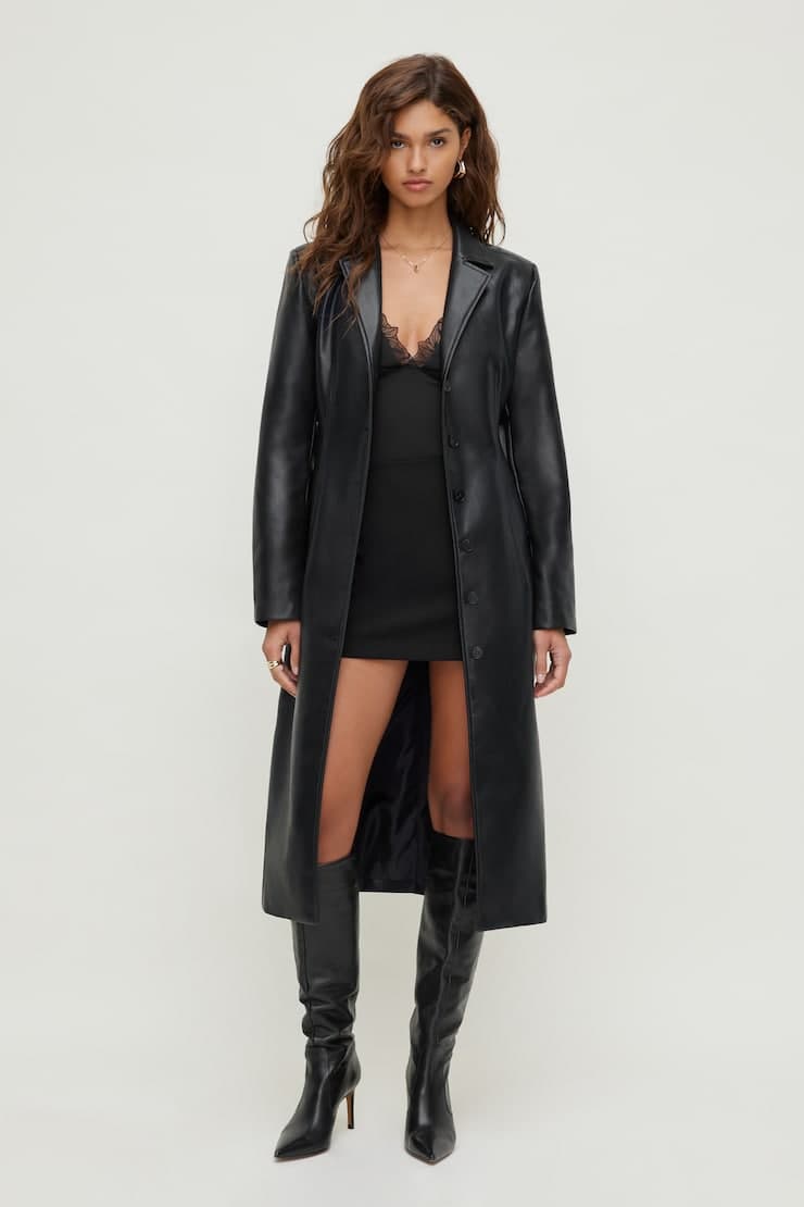 Faux Leather Trench Coat - image 1
