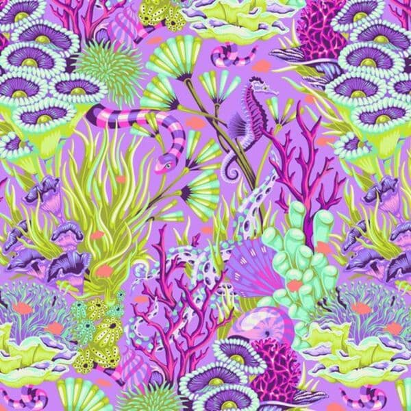 Floral Reef "Reef What You Sew" Fabric in Ultraviolet by Tula Pink - image 1