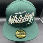 Oakland Athletics New Era 59Fifty Mens 7 1/8 Green Script Sided Baseball Hat NWT - image 1