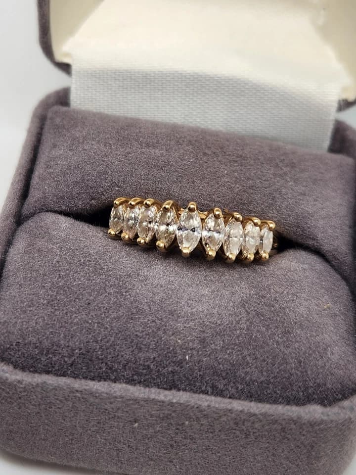 Marquise Diamond Wedding Ring 14K Yellow Gold Lab-Created Stone - image 1