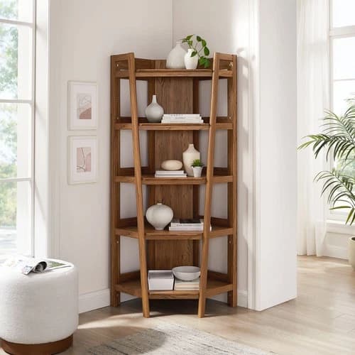 Bixby 71 Inch Corner Bookshelf in Walnut - image 1