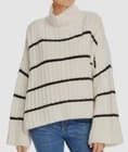 Eleven Six Women's Ivory Stripe Turtleneck Alpaca Wool Poncho Sweatshirt One Size - image 1