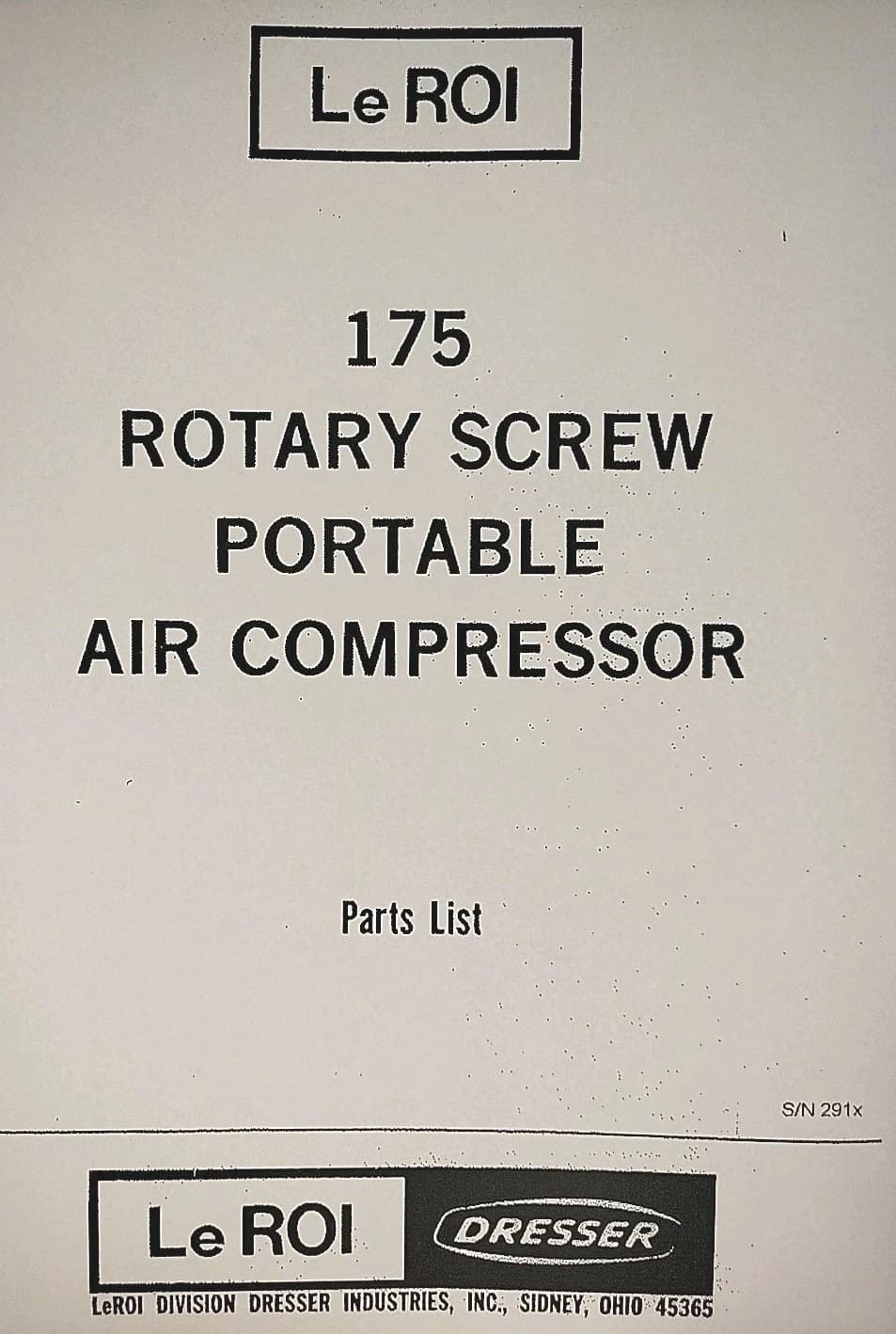 Le Roi 175D 175G CFM Rotary Screw Portable Air Compressor Parts Catalog Manual - image 1