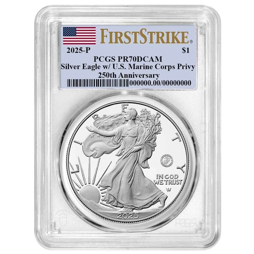 2025 Proof $1 American Silver Eagle Marine Corps Privy PCGS PR70DCAM FS Flag - image 1