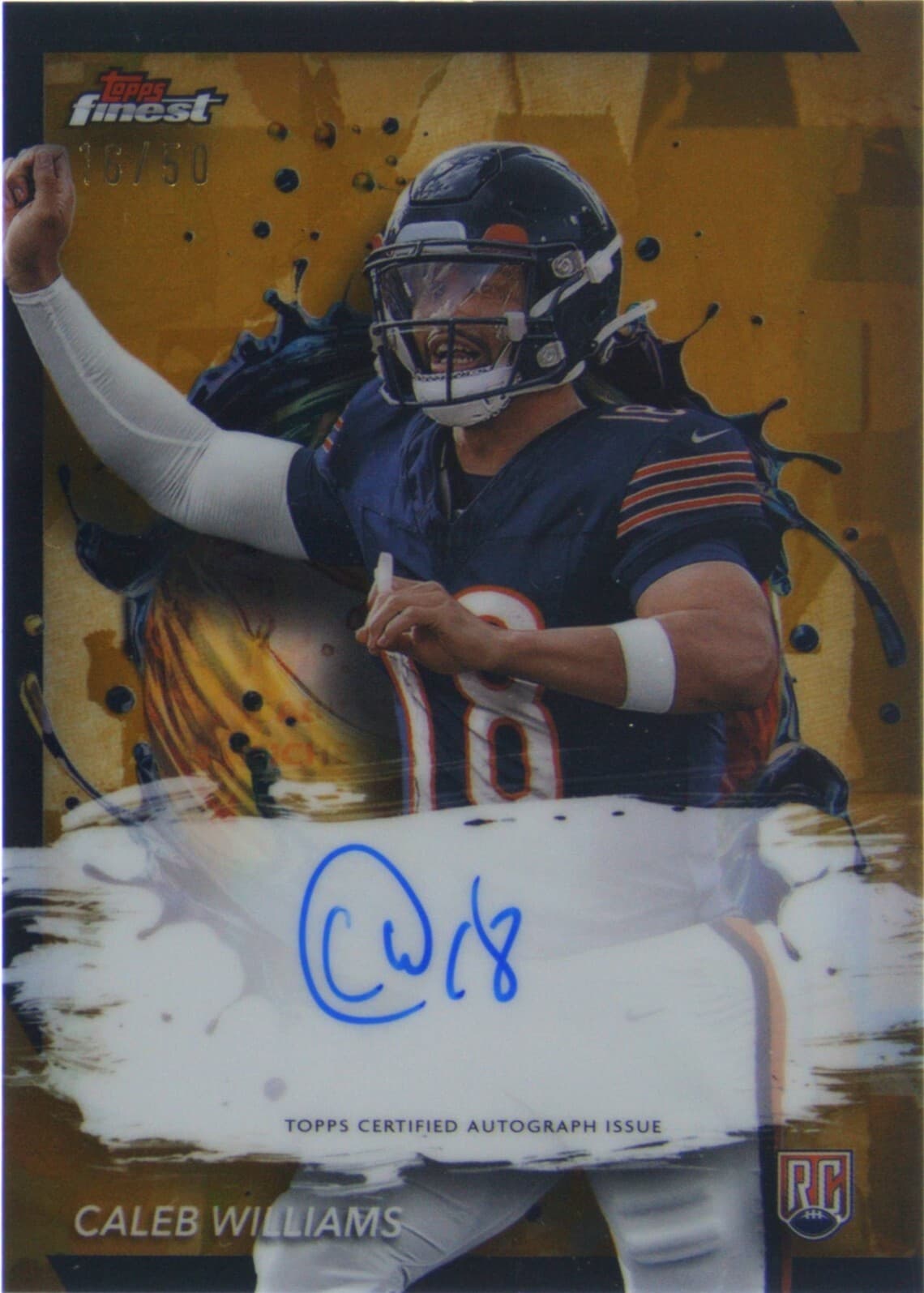 2024 Topps Finest Rookie Finest Autographs Caleb Williams #RFA-CW Gold Geometric Refractor /50 (AU, RC) - image 1