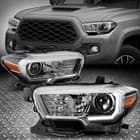 [LED DRL]For 16-23 Toyota Tacoma Chrome Bezel Amber Corner Projector Headlights (For: Toyota Tacoma) - image 1