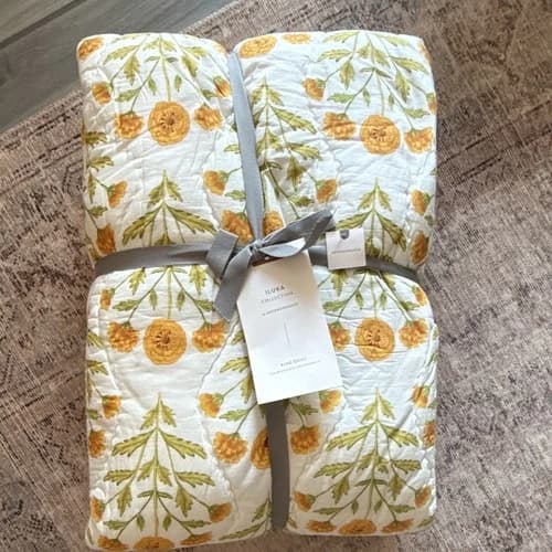 Anthropologie Iluka King Floral Quilted Cotton Quilt 104x96 - image 1