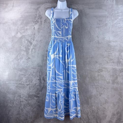 Marine Layer Selene Maxi Dress Womens Size XL Blue Mosaic Print Smocked - image 1