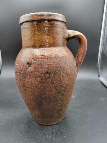 Antique Primitive Clay Ceramic Pottery Brown Stone Jug Pitcher - image 1