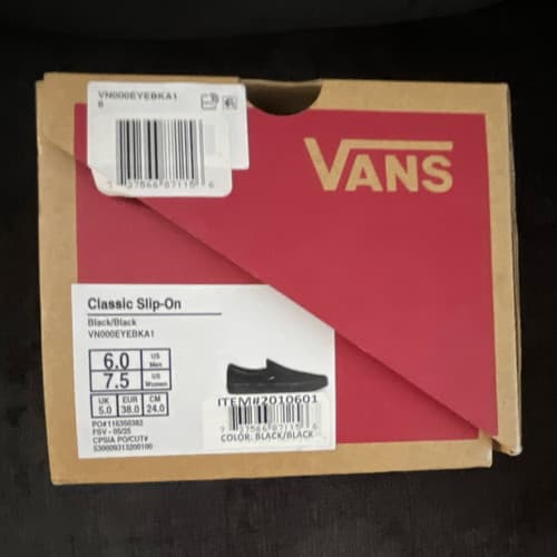 VANS Classic Slip-On Black Canvas Sneakers Men's US 6.0 Women 7.5 unisex - image 1