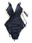 TA3 Womens Plungey Contour One-Piece Swimsuit Large Black Oat Adjustable Lace-Up - image 1