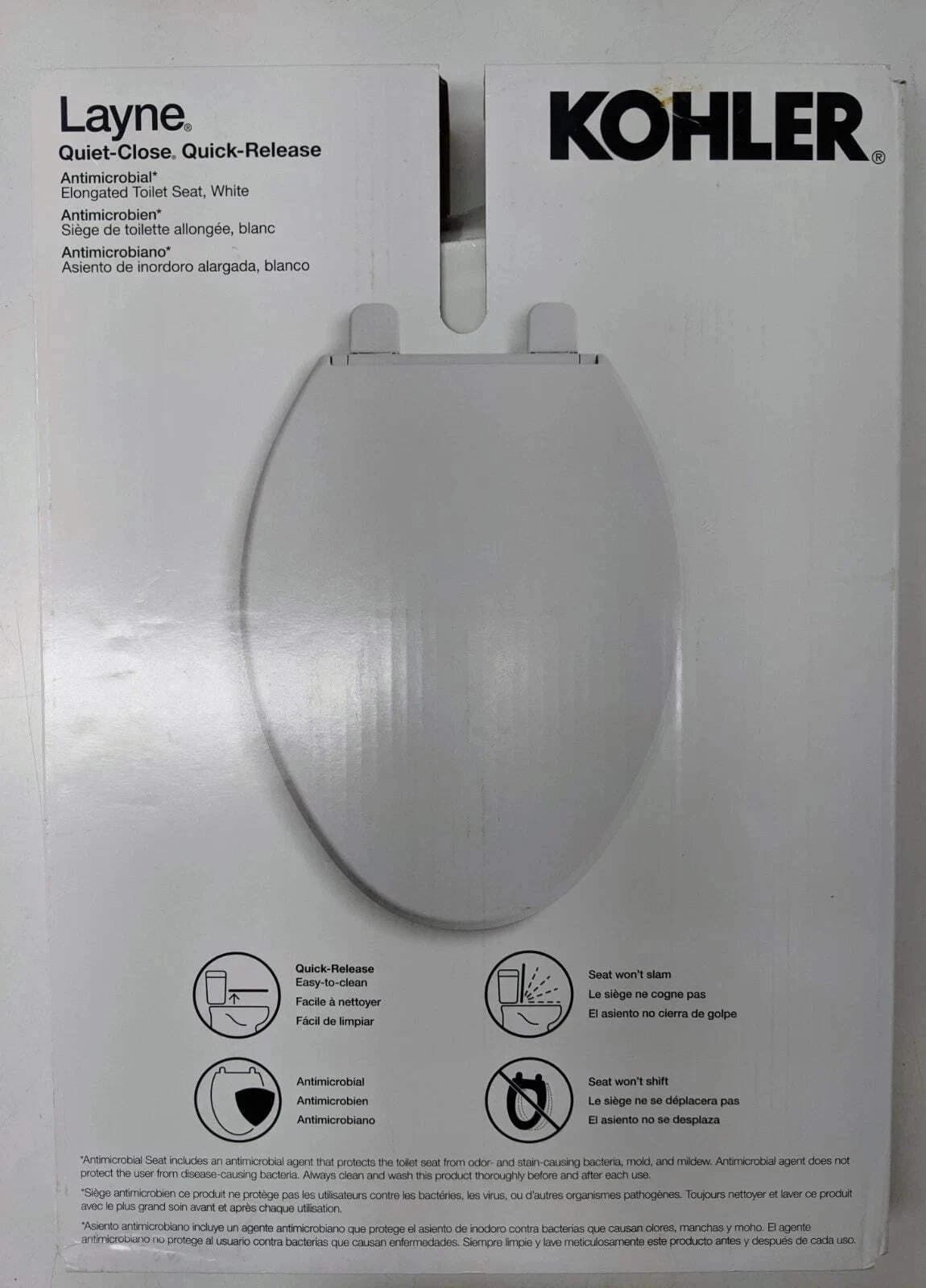 Kohler Layne QR R34069-0 Elongated Toilet Seat Quiet Close Antimicrobial White - image 1
