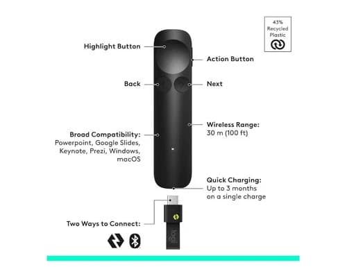 Logitech Spotlight 2 Wireless Bluetooth Laser Pointer Presenter w/ Haptics Black - image 1