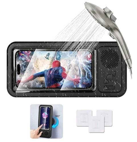 Wireless Bluetooth Shower Phone Holder Waterproof Speaker Suctions, 360 Rotation - image 1