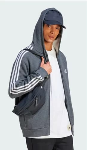 adidas Essentials Fleece 3-Stripes Full-Zip Hoodie - Dark Gray - Men's Size M - image 1
