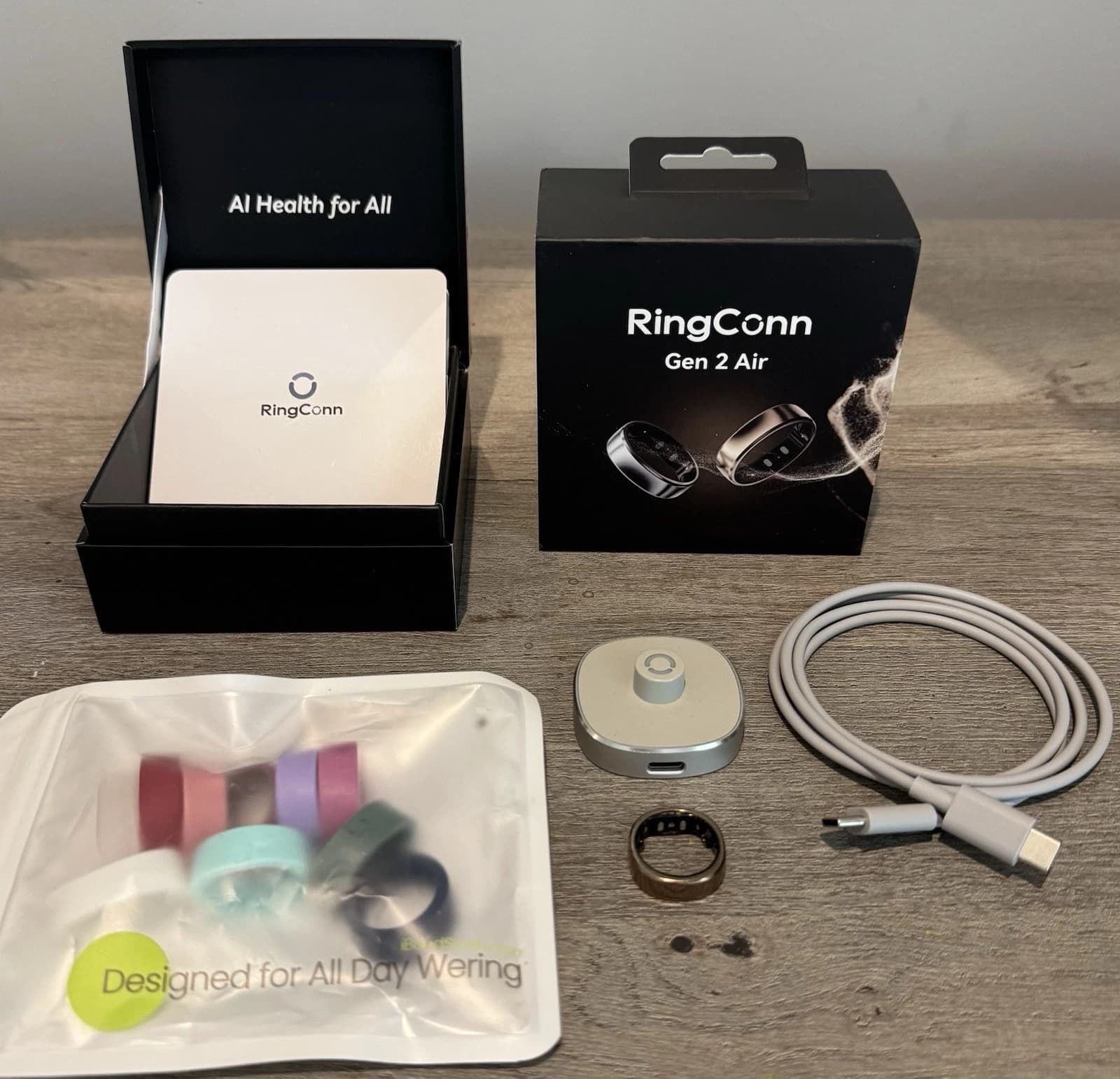 RingConn Gen 2 Air Smart Ring Activity Tracker Size 8 Dune Gold with Charging Cable & Covers - image 1
