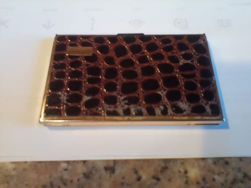 Vintage Metal/Leather 4" business card holder Case Korea - image 1