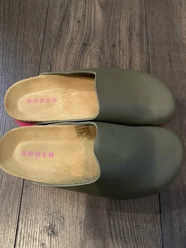 BODEN Color Block Khaki Pink Leather LYLA Slip On Mules Clogs Sz EU36 US 5.5 - image 1