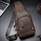 LEBULLBRO Men's Genuine Leather Sling Backpack Crossbody Travel Shoulder Bag - image 1