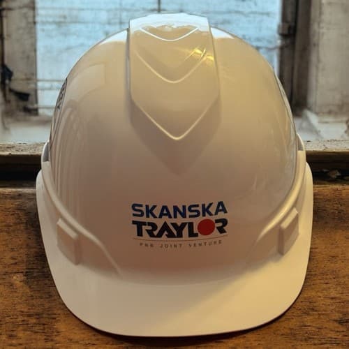 Skanska Taylor Construction Company Hard Hat White Pyramex Safety Helmet 6.5”-8” - image 1