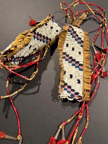 HISTORIC PAIR SIOUX SINEW BEADED & QUILL LEATHER ARMBANDS,FRING - image 1