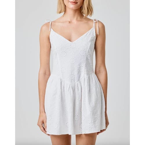 Florence by Mills Eyelet Cotton Mini Sundress Bright White Women's Size M - image 1