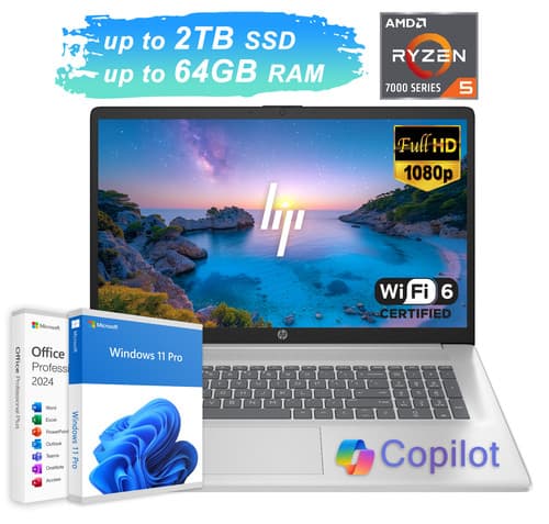2025 HP Laptop Computer 17.3 FHD 6-Core Ryzen 5 Upto 64GB RAM & 2TB SSD Win Pro - image 1