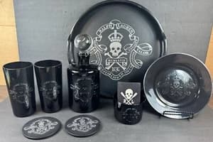 RALPH LAUREN Ayers Skull & Bones Fine Crystal Decanter Barware Set RARE - image 1