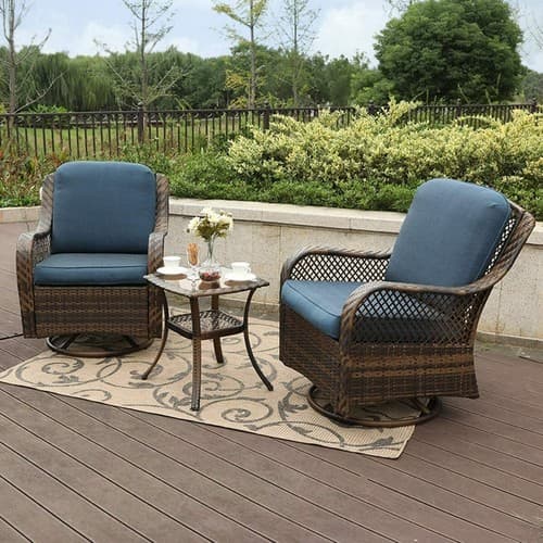 PHI VILLA Outdoor Rattan Wicker Patio Conversation Set with Cushioned Swivel Rocker Chairs - image 1