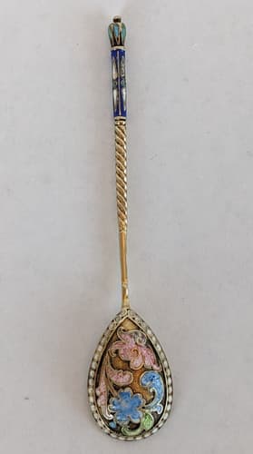 ANTIQUE IMPERIAL RUSSIAN 84 SILVER CLOISONNE ENAMEL TEASPOON STAMPED - image 1