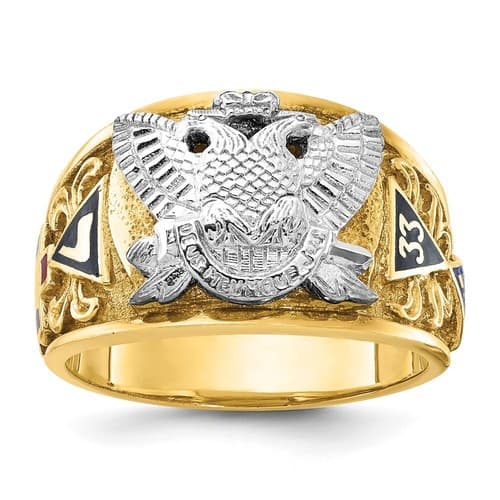 10k Two-Tone Gold Polished with Enamel Active 33rd Degree Masonic Men's Ring - image 1