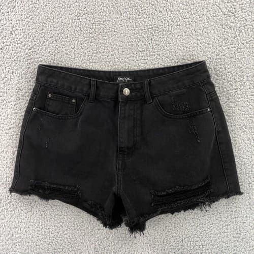Nasty Gal Women's Size 8 High Rise Frayed Black Denim Shorts - image 1