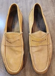 Donald J Pliner men’s Tan/ Gold leather penny loafers 12 M - image 1