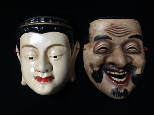 Décoration Murale En Céramique Vintage Japonaise F1929 Masque 2Pc Kannon Ebisu - image 1