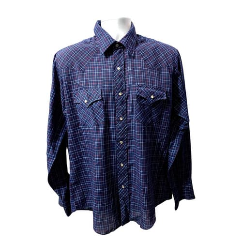 Wrangler Men's Blue Long Sleeve Western Cowboy Pearl Snap Shirt, Size L - image 1
