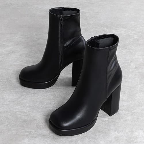 Womens Platform Ankle Boots with Chunky Block Heel Round Toe Side Zipper - image 1