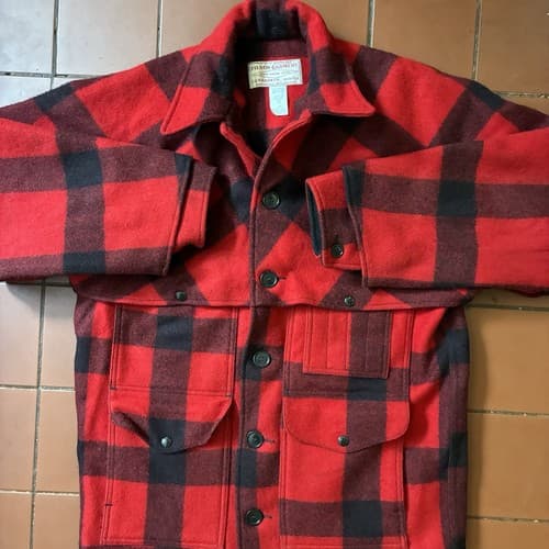 Vintage ‘95 Filson Men's Double Mackinaw Cruiser Red Black Buffalo Plaid Size 42 - image 1