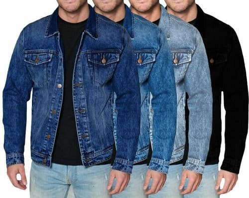 Men's Red Label Premium Faded Denim Cotton Jean Button-Up Slim Fit Jacket - image 1