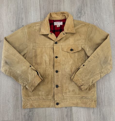 CC Filson Waxed Tin Cloth Short Blanket Lined Cruiser Jacket M Tan Outdoors - image 1