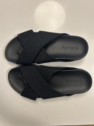 Rothy’s The Weekend Knit Cross Strap Slide Sandals Black With Tortoise Bottom - image 1