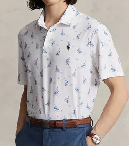 Polo Ralph Lauren Bear Sailboat Allover Mesh Polo Shirt Men's White L - image 1